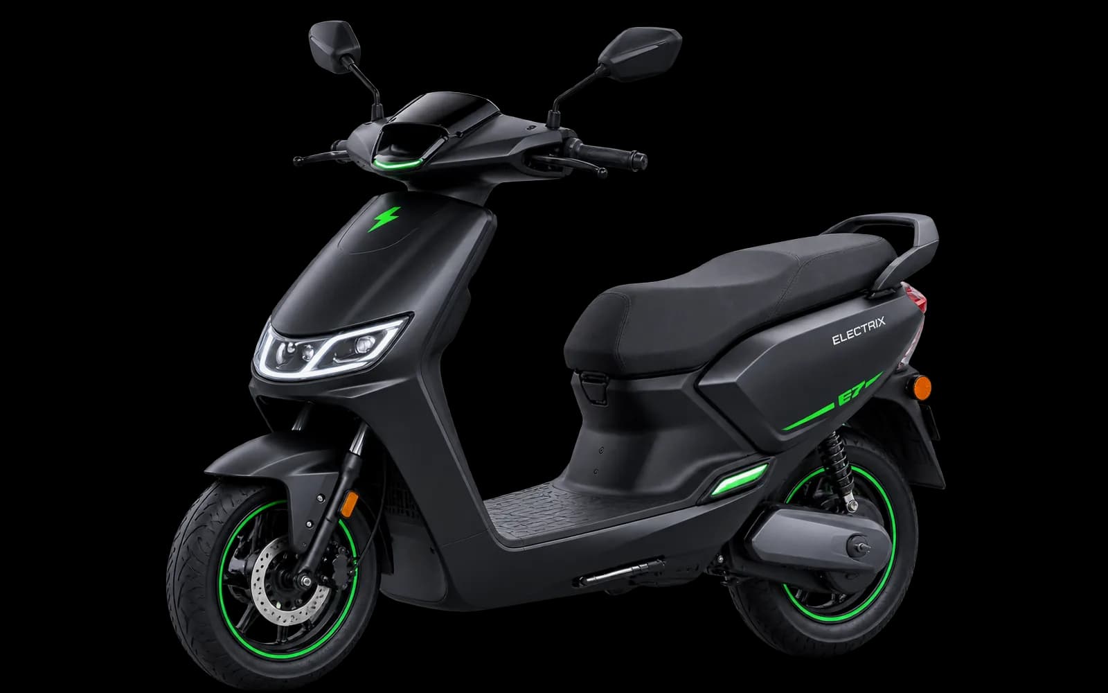 Black electric scooter with green accents